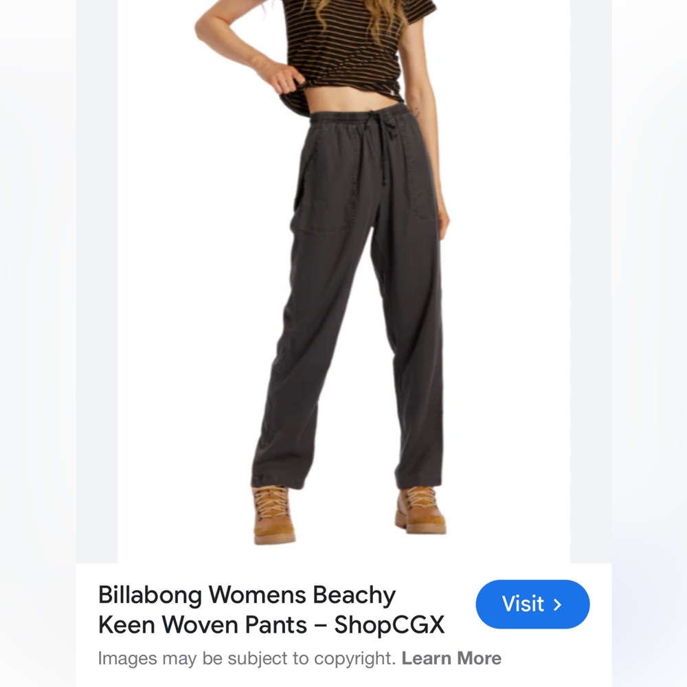 Billabong Women's Charcoal Drawstring Pants, Flowy and casual